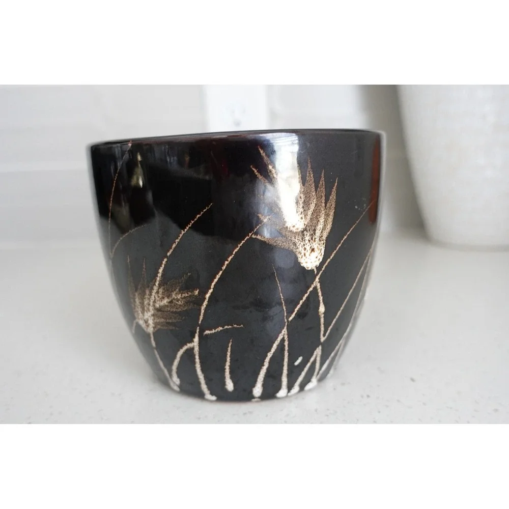 Beautiful High Gloss Black Pottery Flower pot planter‎